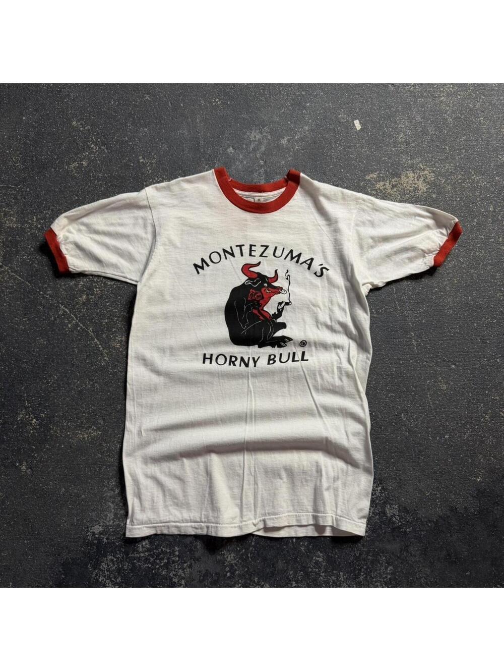 Vintage 80’s Montezuma Horny Bull Ringer Tee